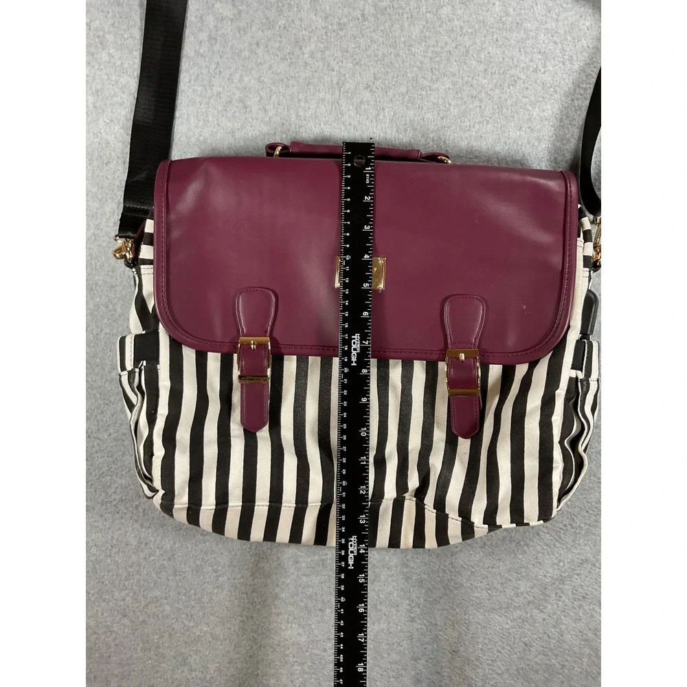 LOVEVOOK Laptop Messenger Bag Burgundy Black White Striped Satchel Briefcase
